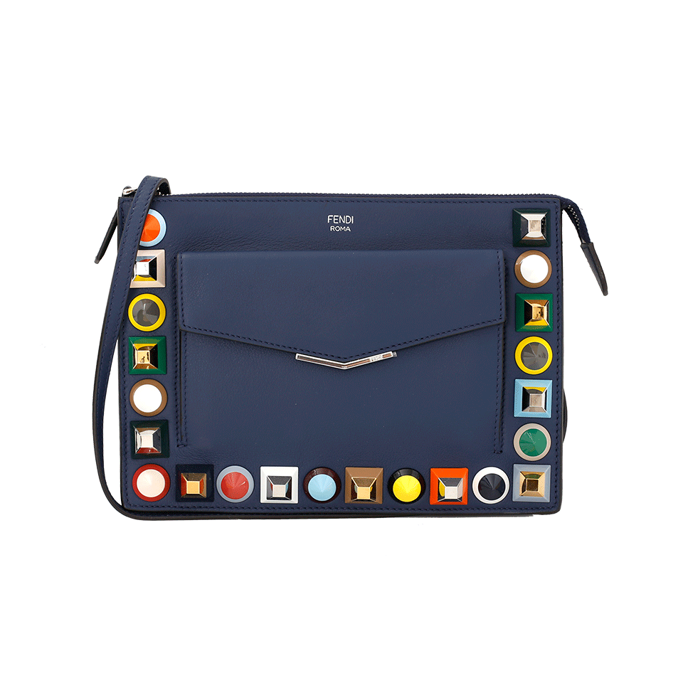 FENDI-2Jours Studded Pouch-BLUEBERR