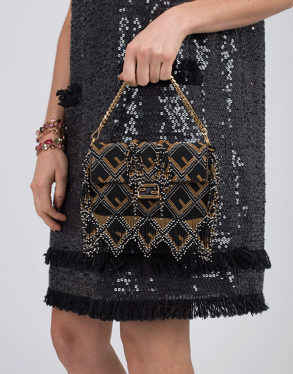 FENDI-Beaded And Fringe Mini Baguette-BLACK