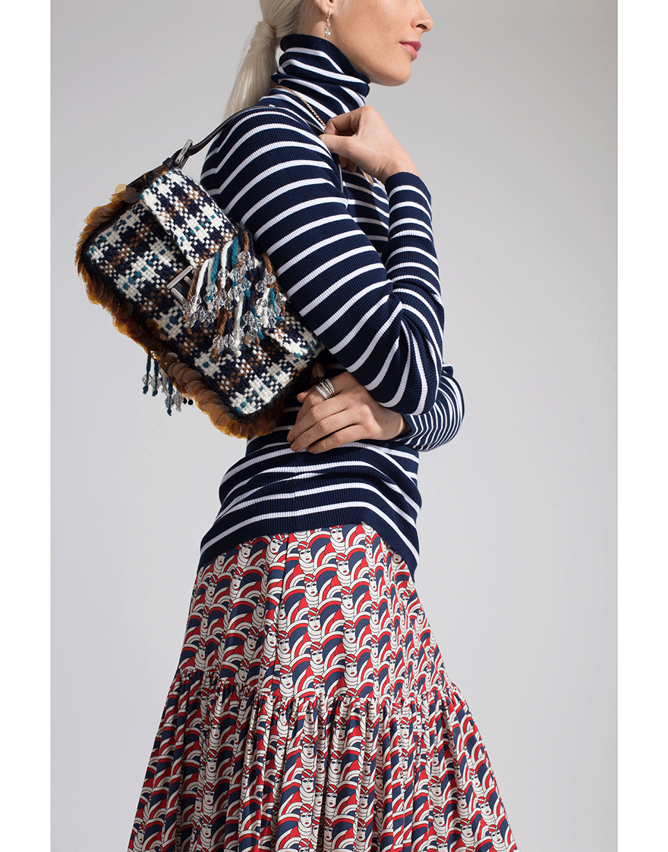FENDI-Woven Tartan Baguette-BLUE/TOB