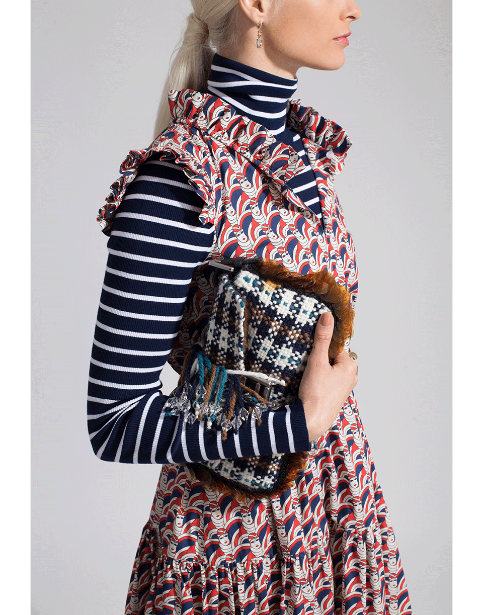 FENDI-Woven Tartan Baguette-BLUE/TOB