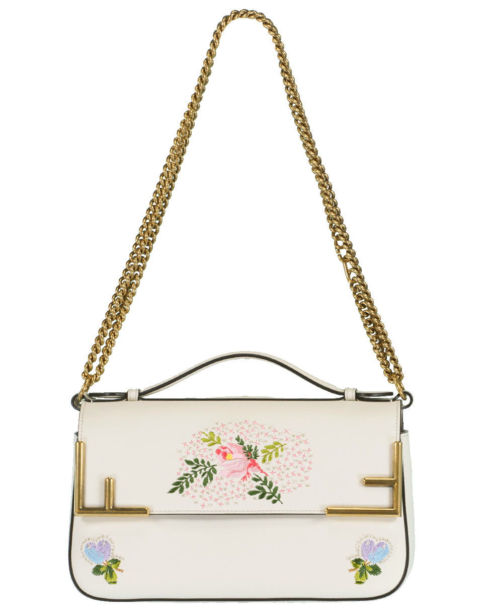 FENDI-Embroidered Flowers Double F Bag-ICE/WHT