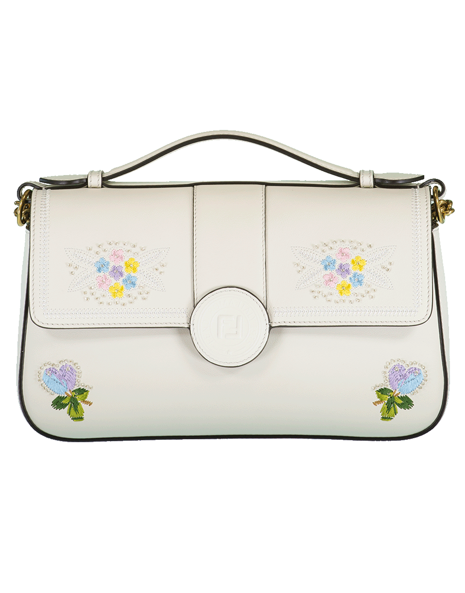 FENDI-Embroidered Flowers Double F Bag-ICE/WHT