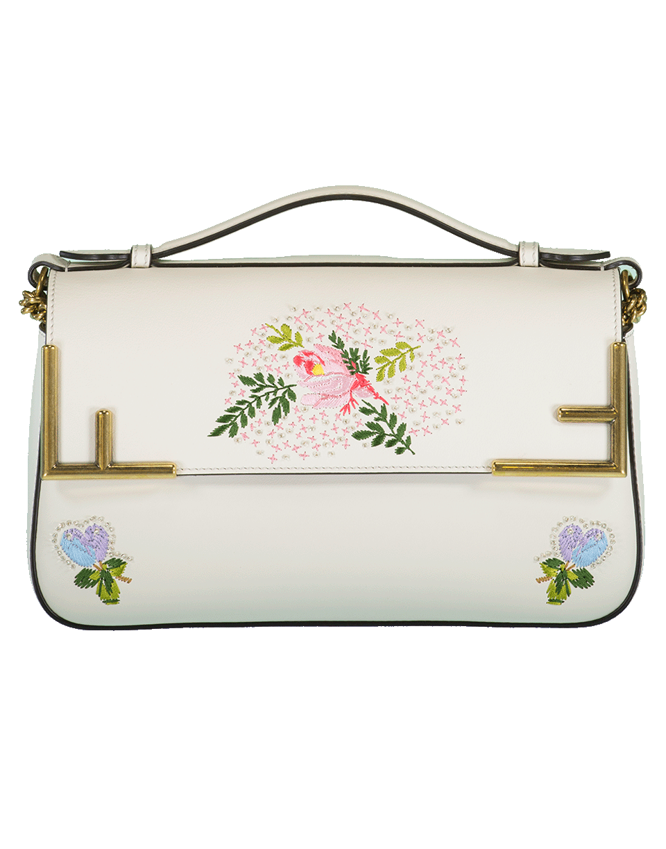 FENDI-Embroidered Flowers Double F Bag-ICE/WHT