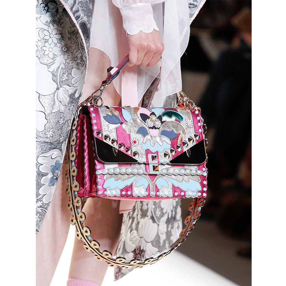 FENDI-Floral Mirrored Catalan Handbag-SLVR/PNK