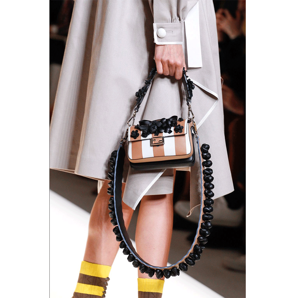 FENDI-Floral Micro Baguette-WHT/BLK