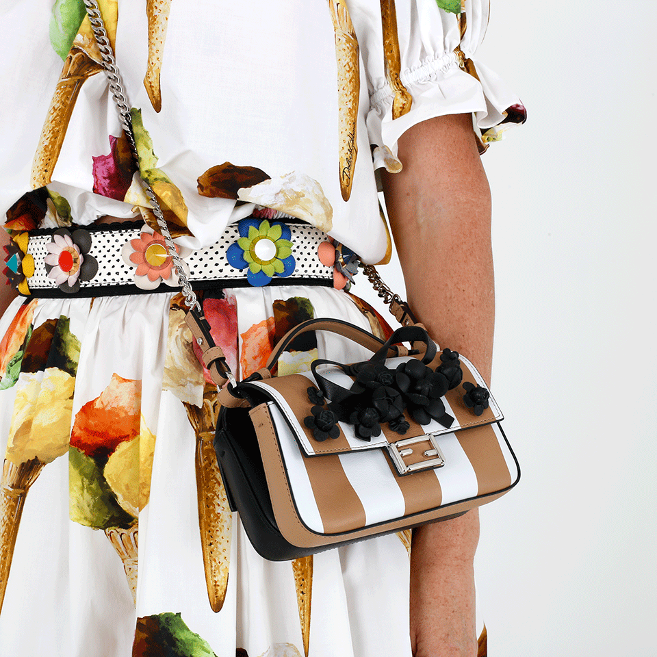 FENDI-Floral Micro Baguette-WHT/BLK