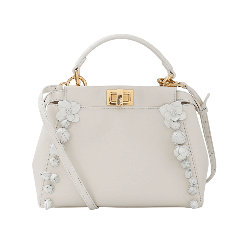 FENDI-Nappa Floral Peekaboo Mini-WHT/GLD