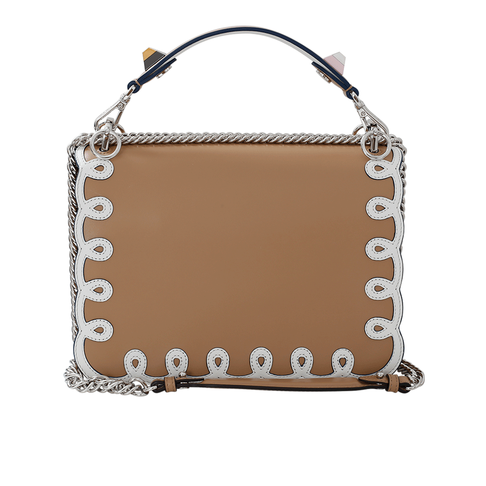 FENDI-Leather Scallop And Studded Handbag-WHT/TAN