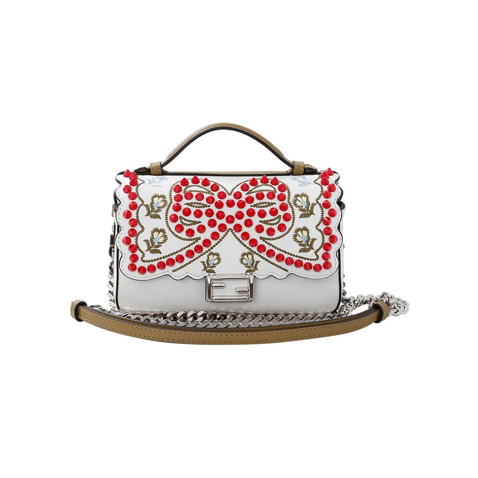 FENDI-Studded Micro Baguette-WHT/TURQ