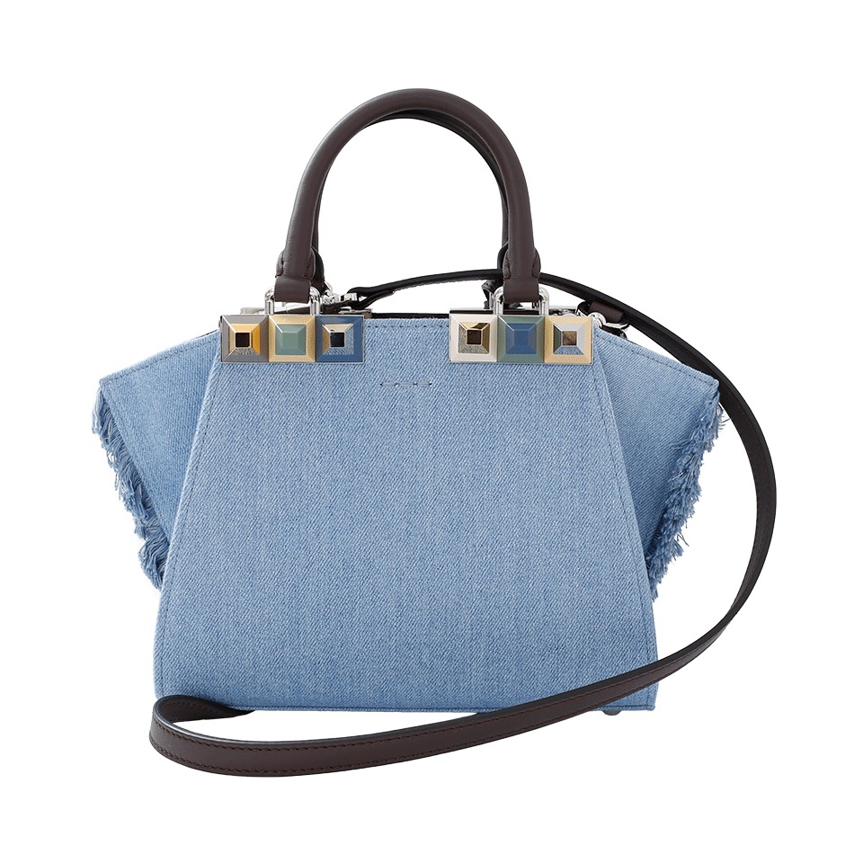 FENDI-3Jours Denim Fringe Mini Shopper Bag-ARDESIA