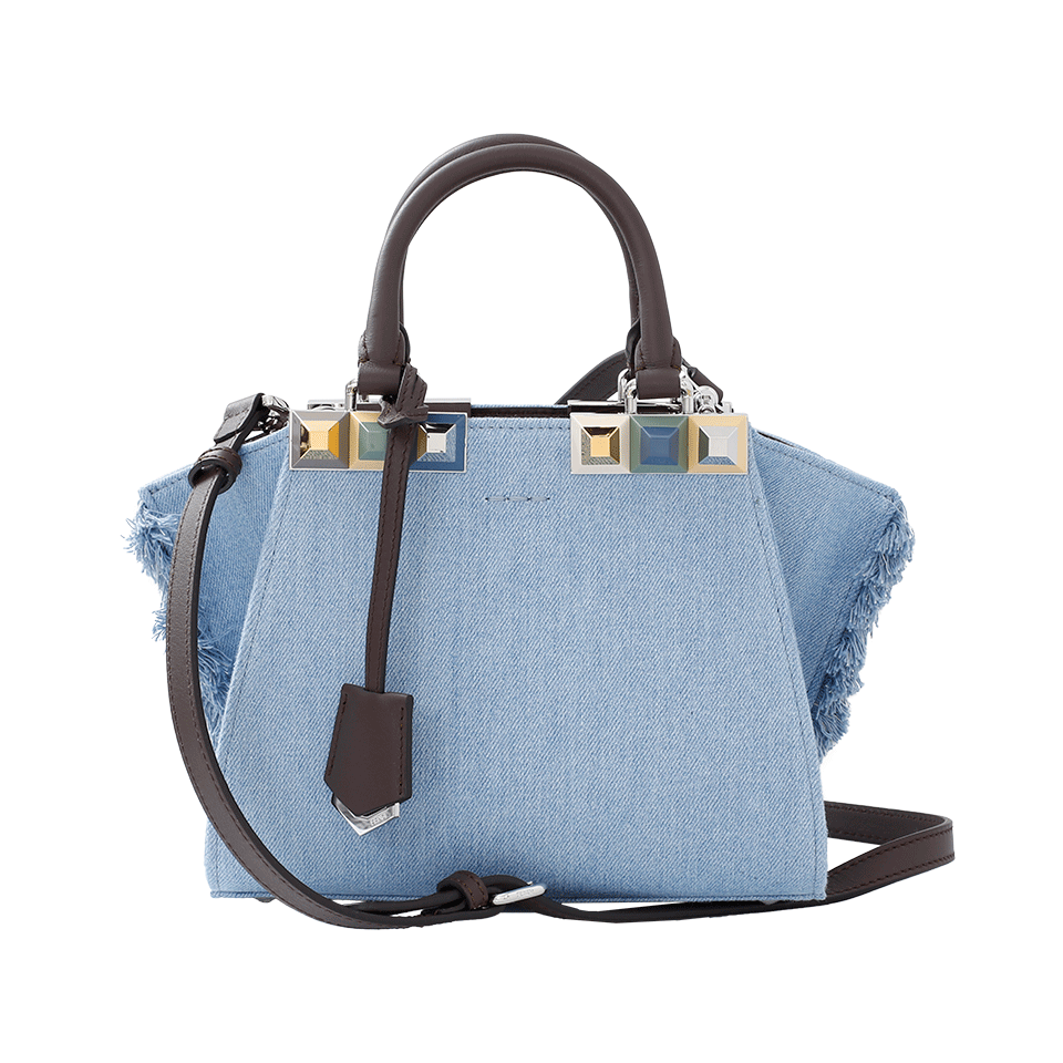 FENDI-3Jours Denim Fringe Mini Shopper Bag-ARDESIA