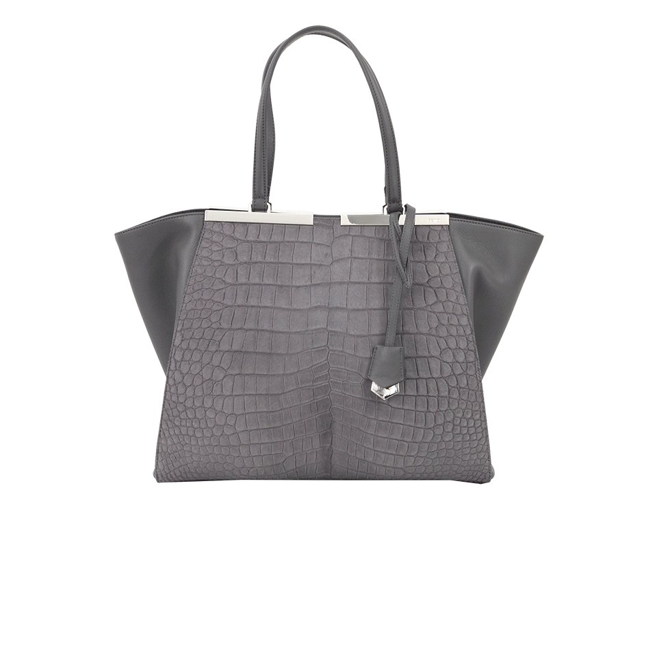 FENDI-2Jours Stamped Croc Grande Shopping Bag-ASPHALT