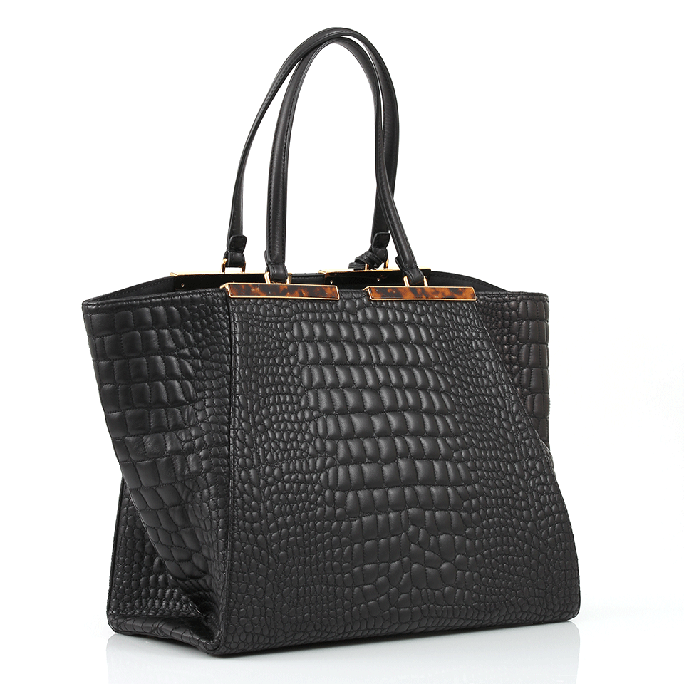 FENDI-2Jours Crocodile Grande Shopping Bag-BLK/GLD