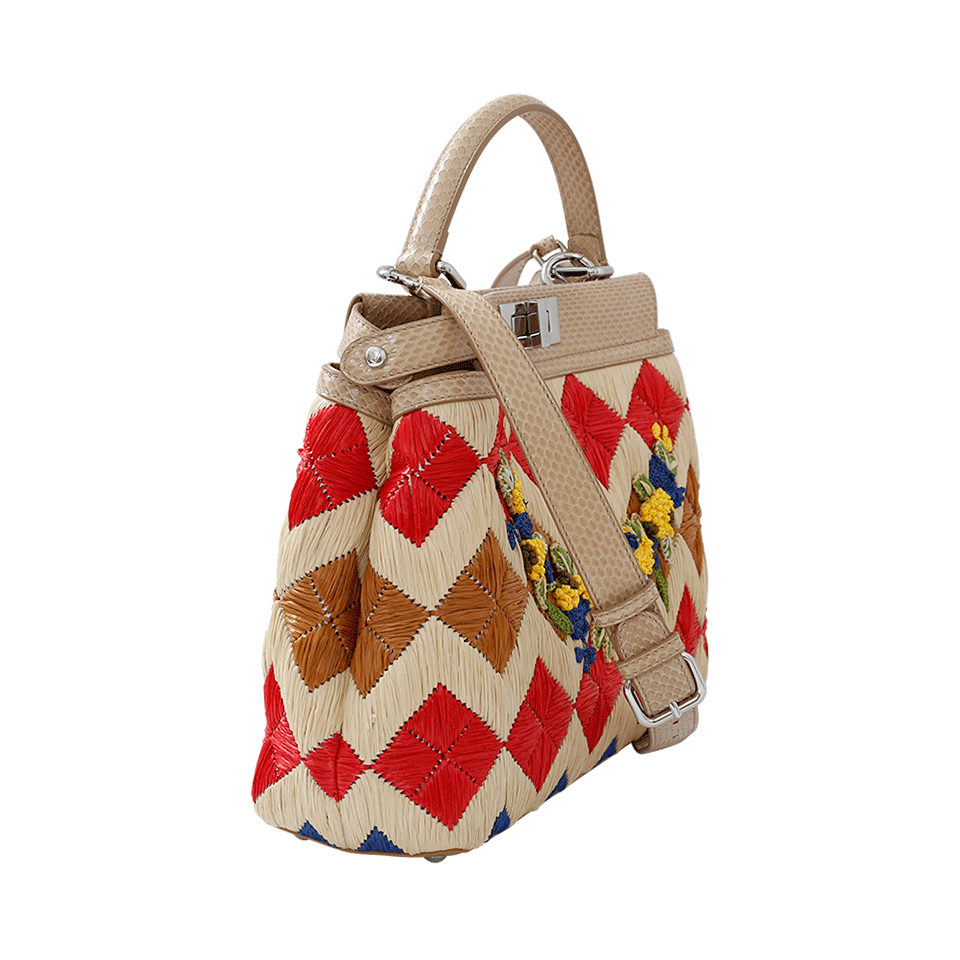 FENDI-Straw Floral Peekaboo-CUOIO