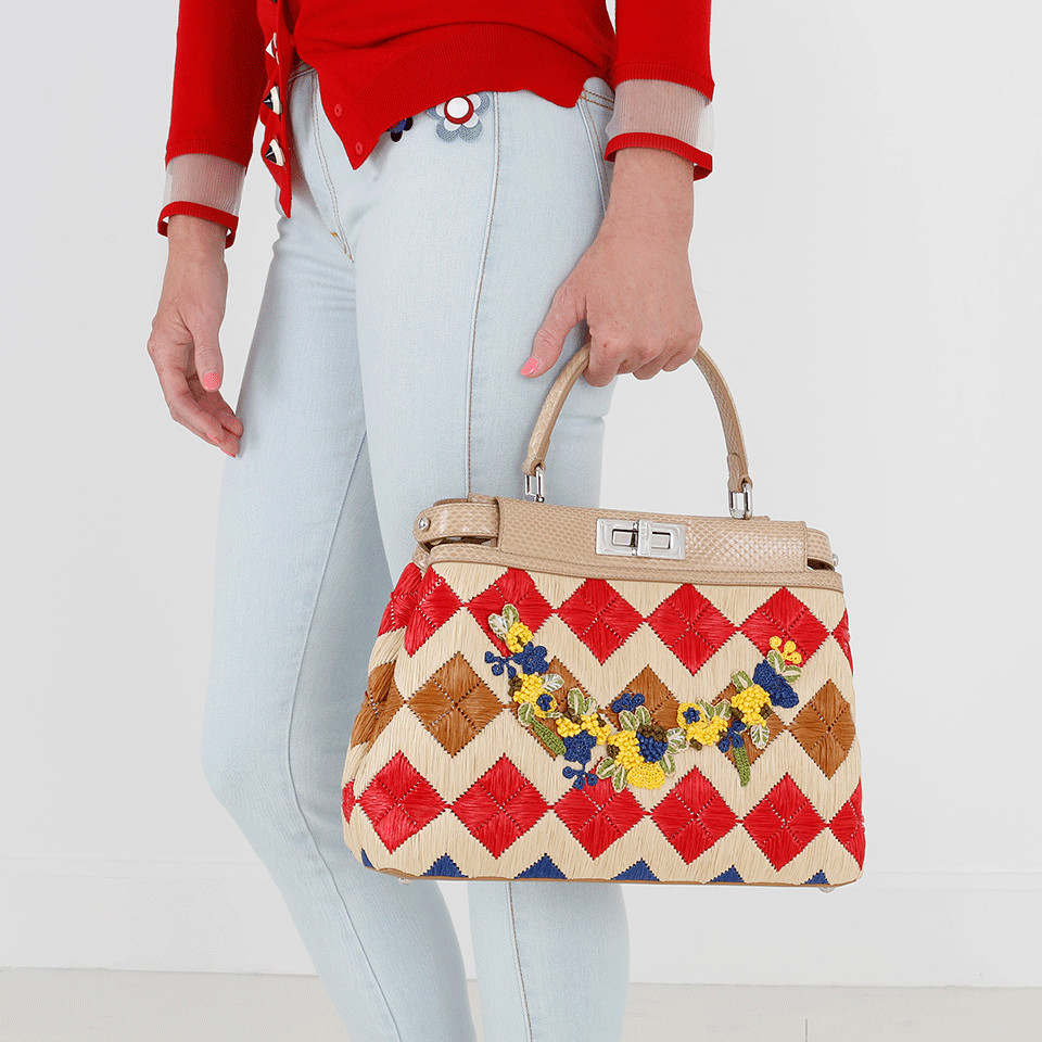 FENDI-Straw Floral Peekaboo-CUOIO