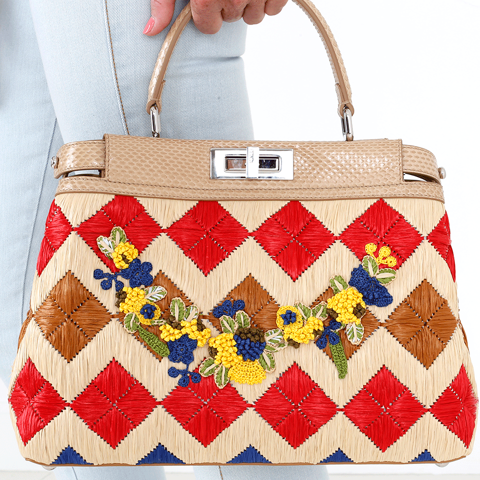 FENDI-Straw Floral Peekaboo-CUOIO