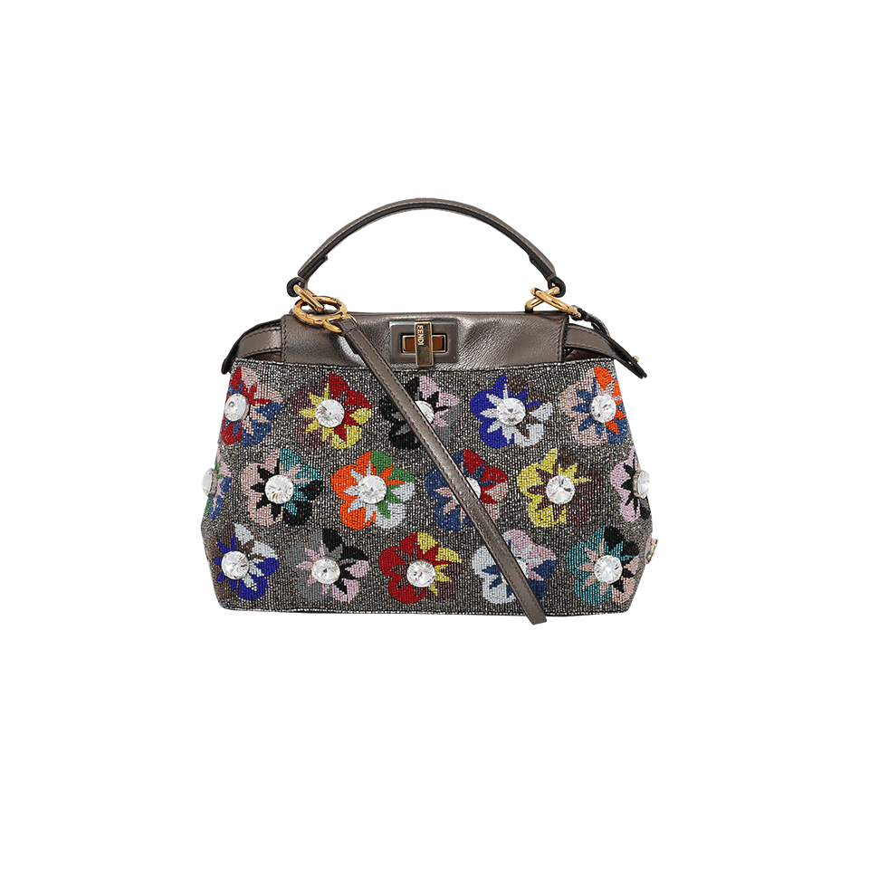 FENDI-Embroidered Flower Mini Peekaboo-GOLD