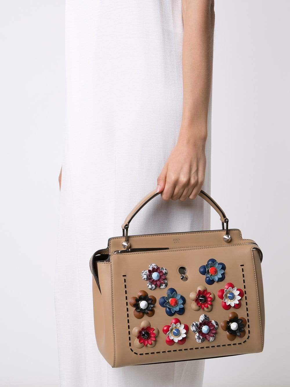 FENDI-Dotcom Floral Stud Purse-TAN