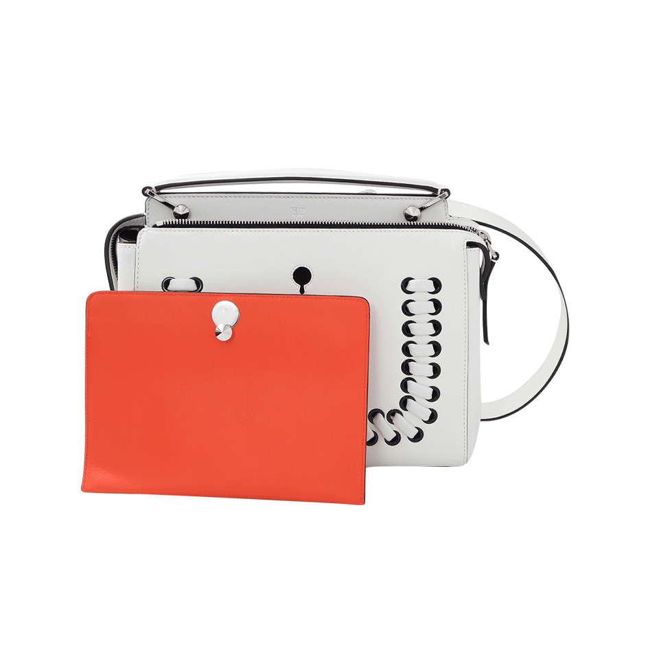 FENDI-Dotcom Grommet And Woven Purse-WHITE