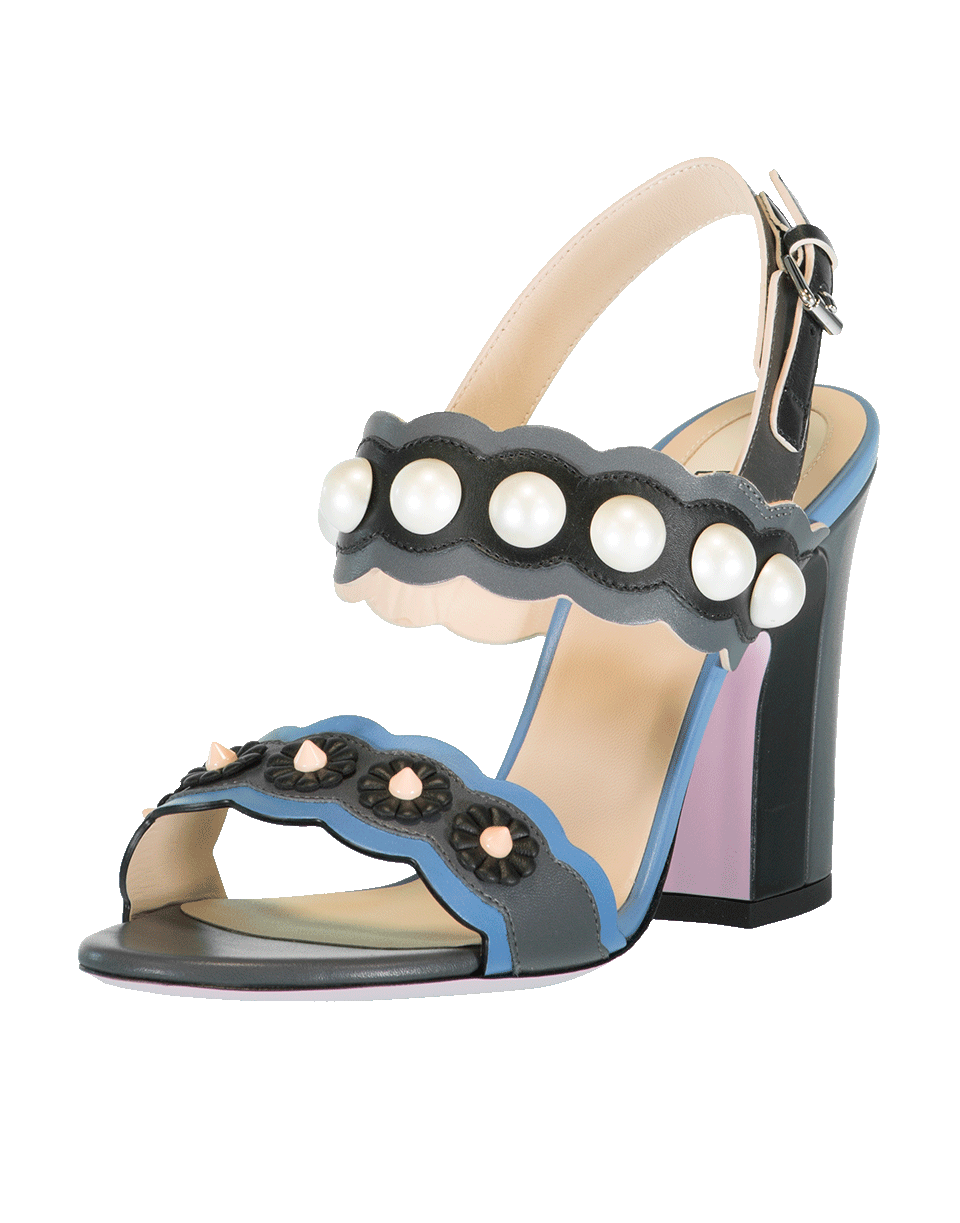 FENDI-Pearl Floral Double Strap Sandal-