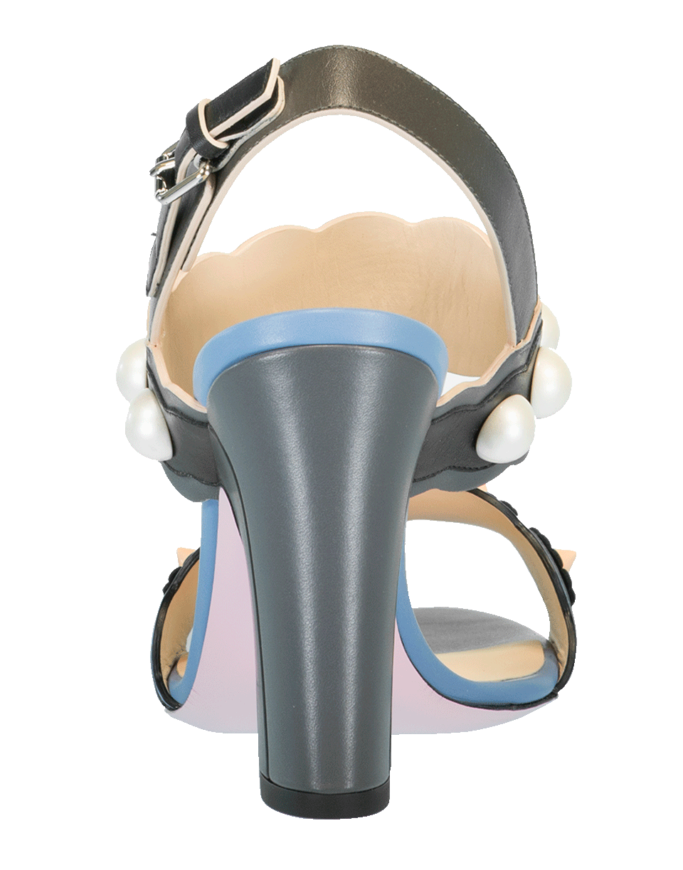 FENDI-Pearl Floral Double Strap Sandal-