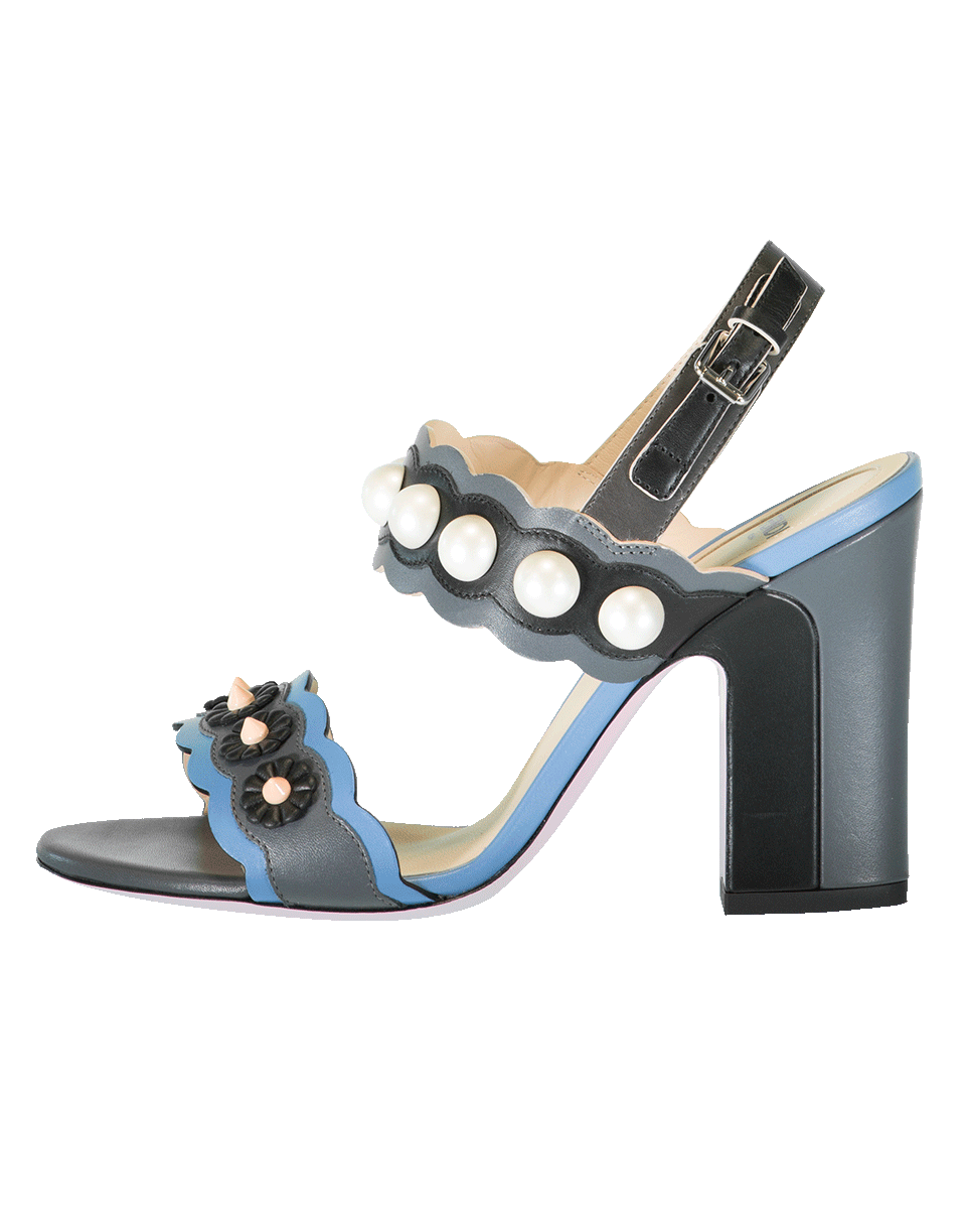 FENDI-Pearl Floral Double Strap Sandal-