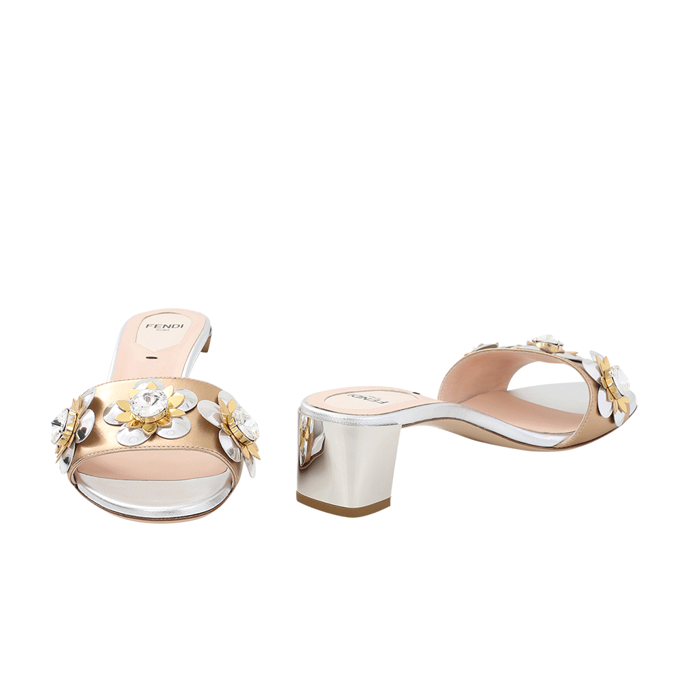 FENDI-Flowerland Metallic Slide Sandal-