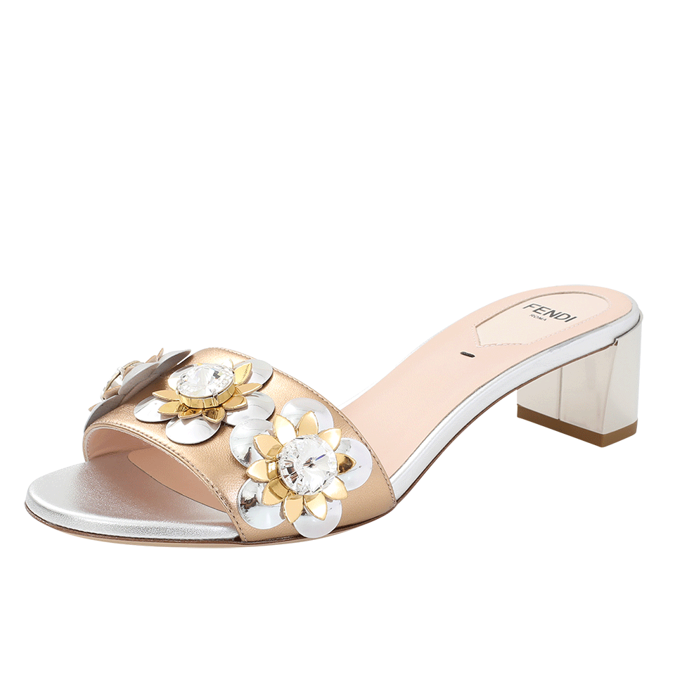 FENDI-Flowerland Metallic Slide Sandal-