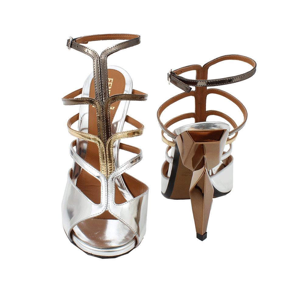 FENDI-Strappy Metallic Diamond Sandal-