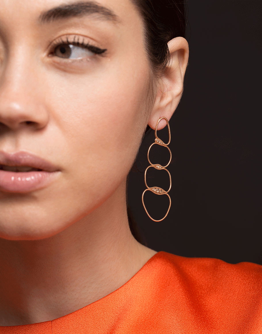 FERNANDO JORGE-Brown Diamond Fluid Chain Earrings-ROSE GOLD