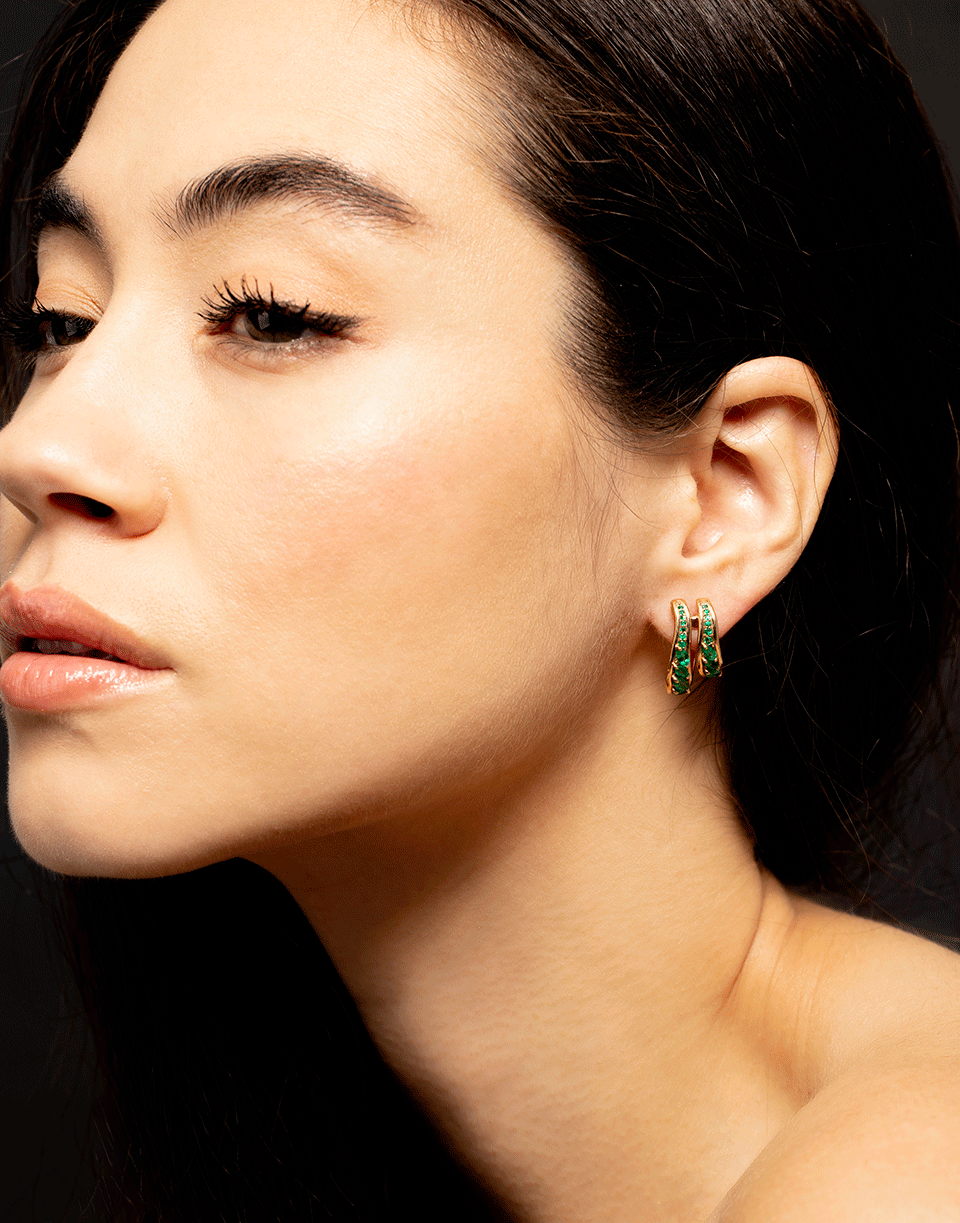 FERNANDO JORGE-Emerald Double Stream Hoops-ROSE GOLD