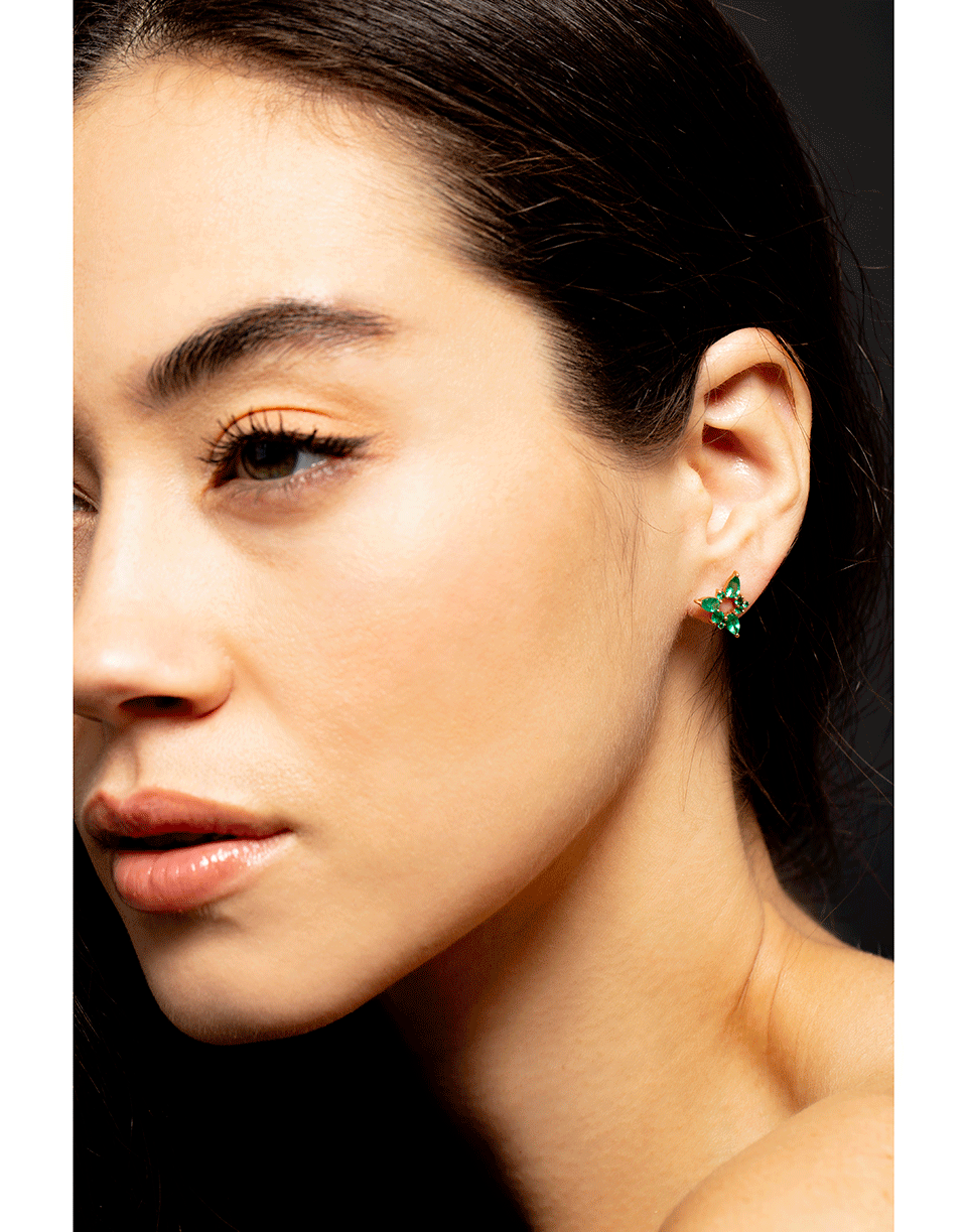 FERNANDO JORGE-Emerald Electric Spark Stud Earrings-ROSE GOLD