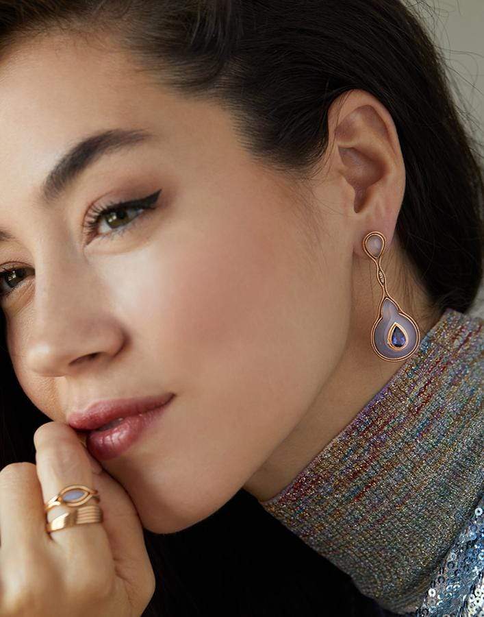 FERNANDO JORGE-Fluid Chalcedony and Iolite Earring-ROSE GOLD