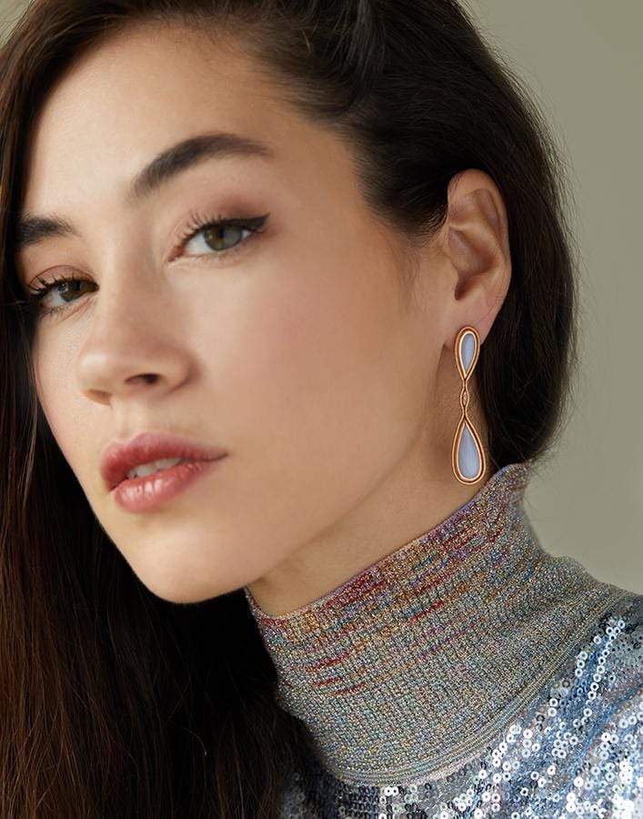 FERNANDO JORGE-Fluid Diamonds and Chalcedony Drop Earrings-ROSE GOLD
