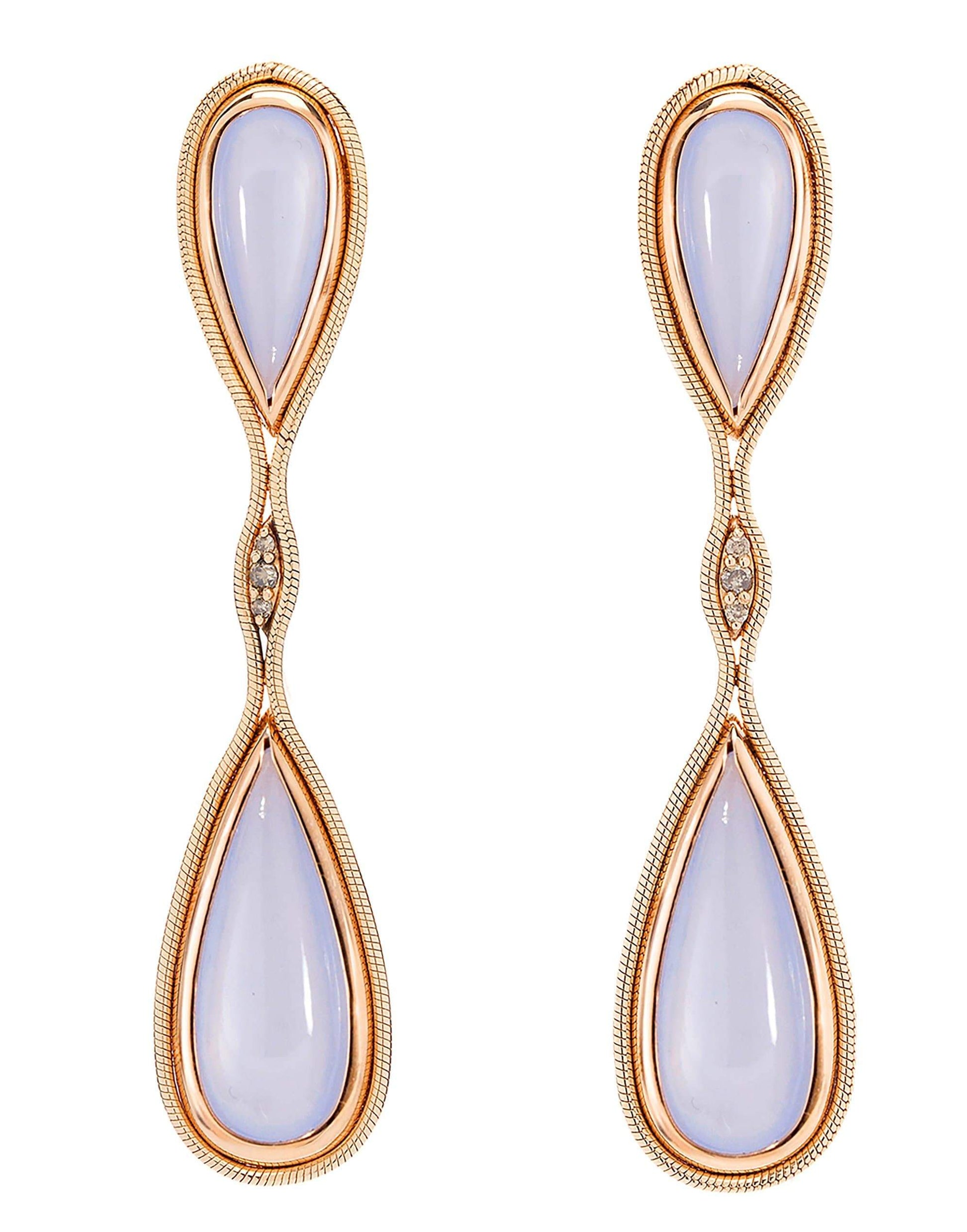 FERNANDO JORGE-Fluid Diamonds and Chalcedony Drop Earrings-ROSE GOLD