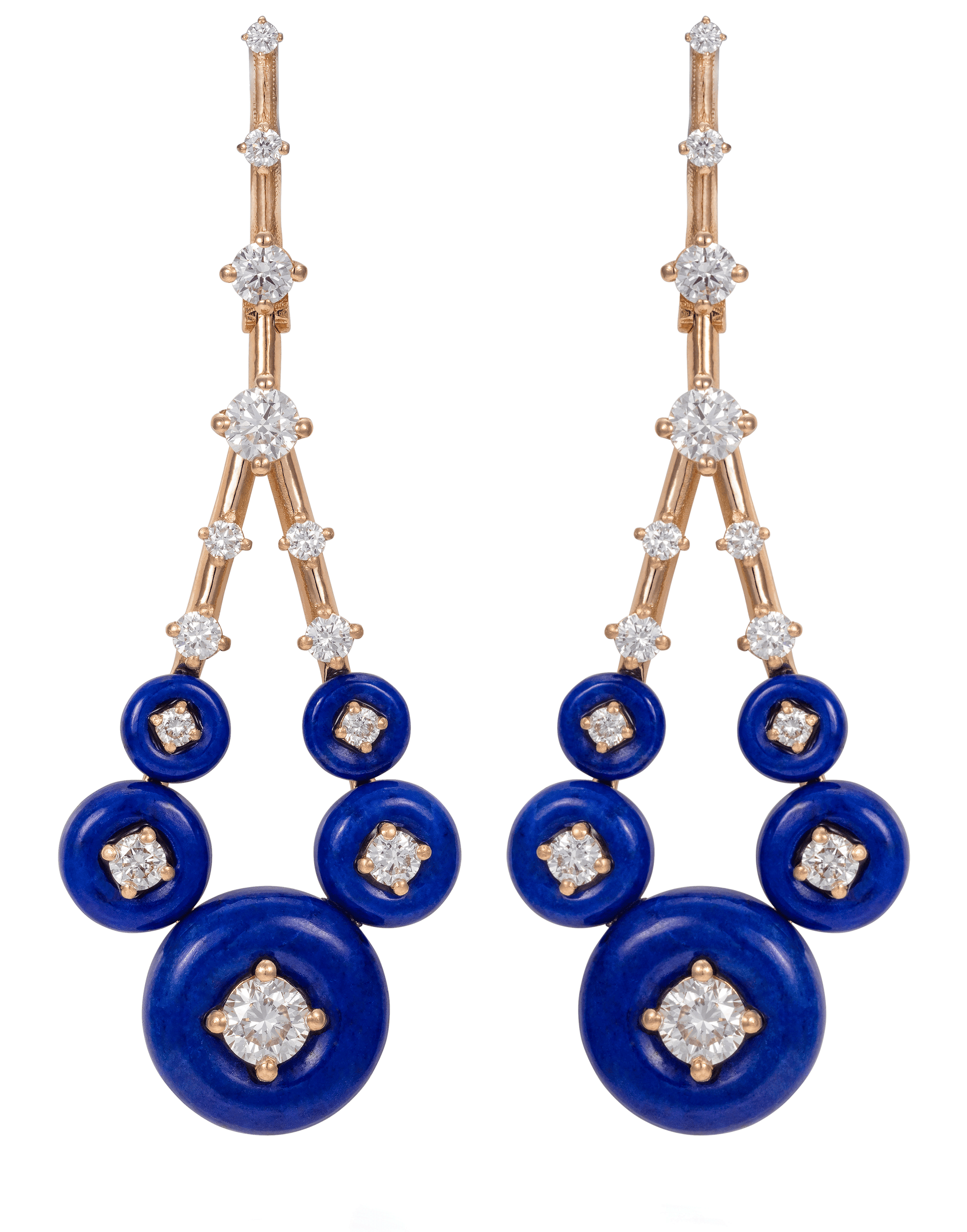 FERNANDO JORGE-Gravity Small Lapis Diamonds Earrings-ROSE GOLD