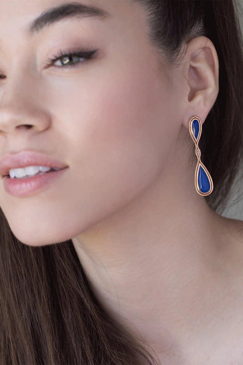 FERNANDO JORGE-Lapis and Diamond Small Fluid Drop Earrings-ROSE GOLD