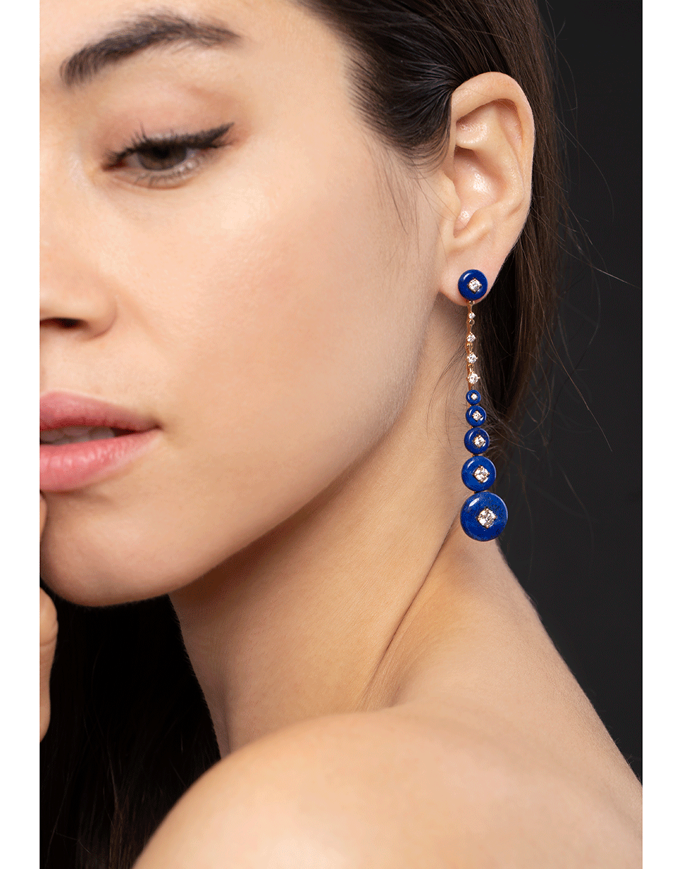 FERNANDO JORGE-Long Lapis Diamond Surround Earrings-ROSE GOLD
