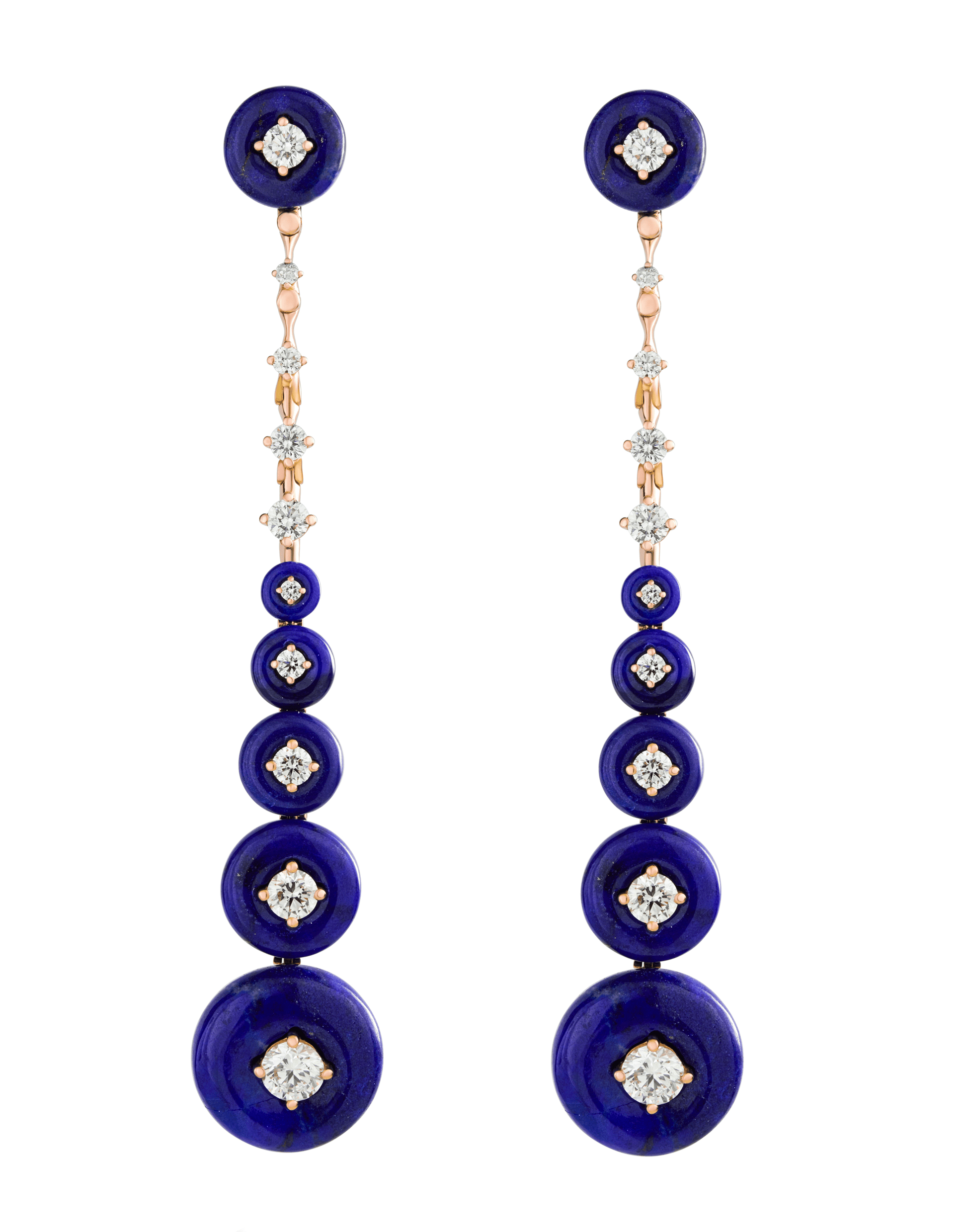 FERNANDO JORGE-Long Lapis Diamond Surround Earrings-ROSE GOLD