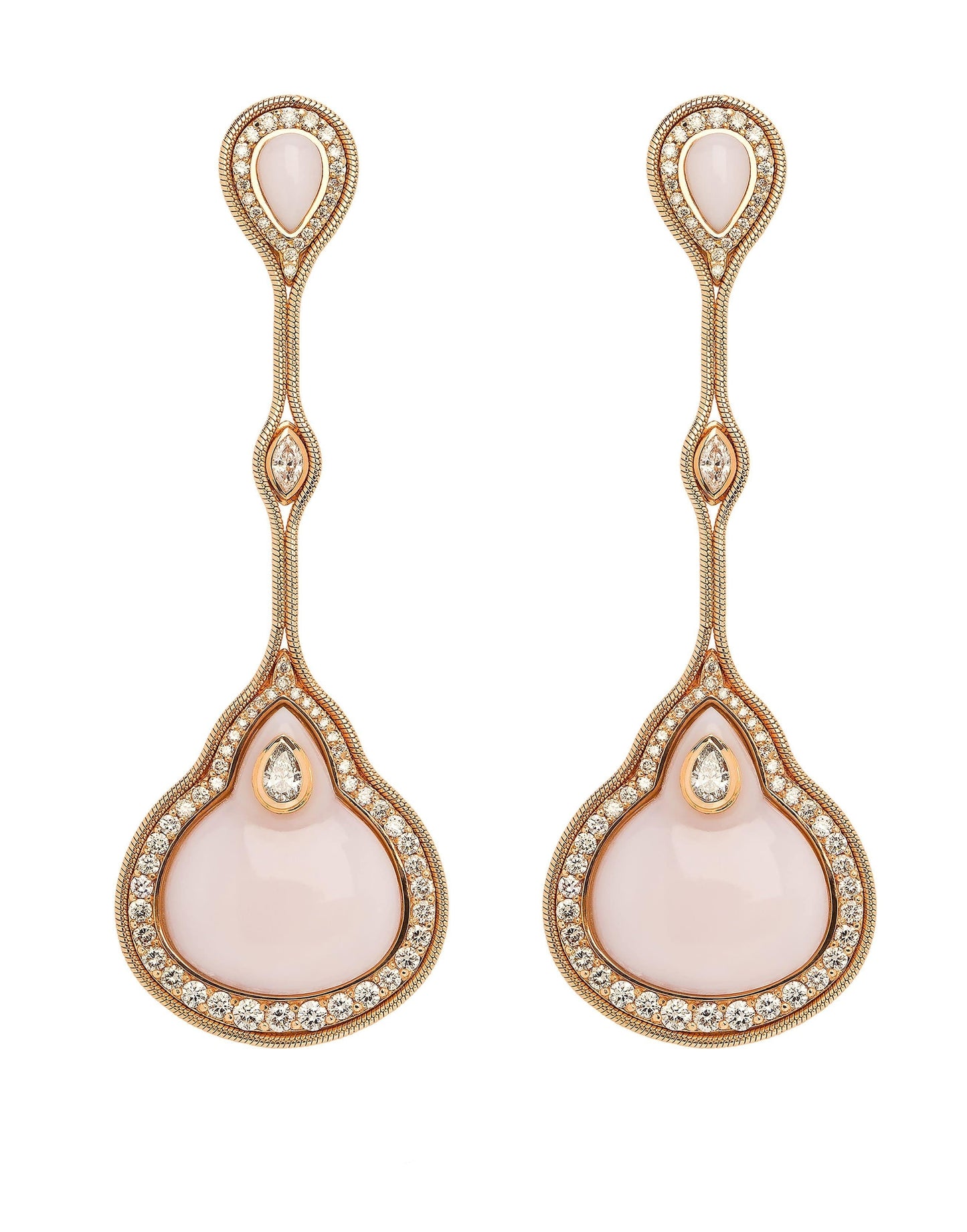 FERNANDO JORGE-Pink Opal Fluid Diamond Droplet Earrings-ROSE GOLD