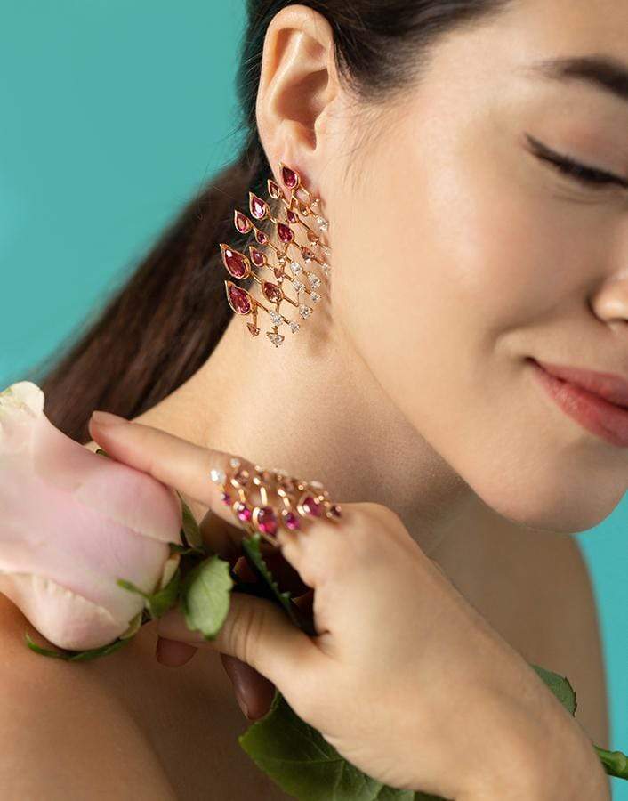 FERNANDO JORGE-Rubellite Diamond and Topaz Flare Earrings-ROSE GOLD