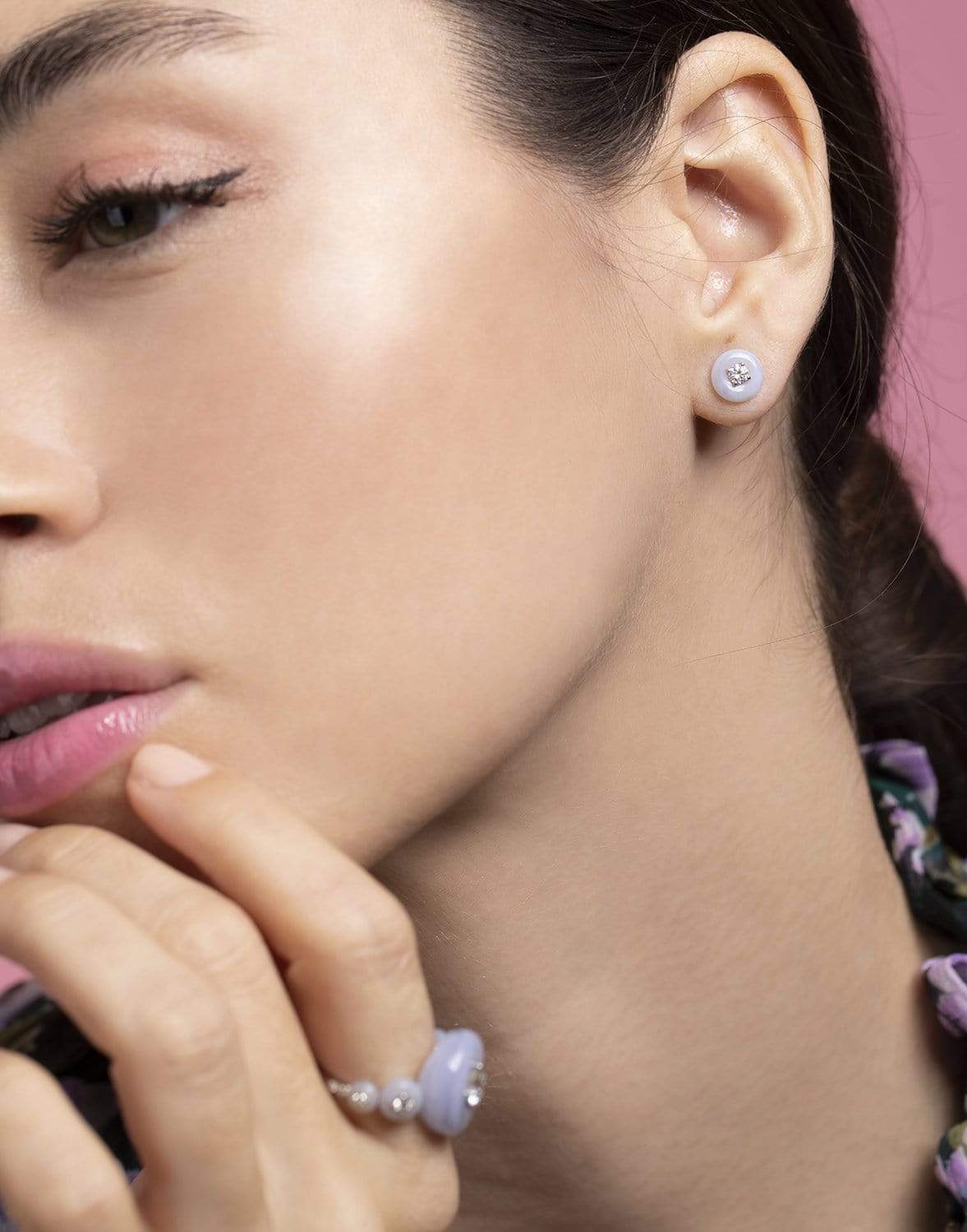 FERNANDO JORGE-Medium Chalcedony Orbit Studs-WHITE GOLD
