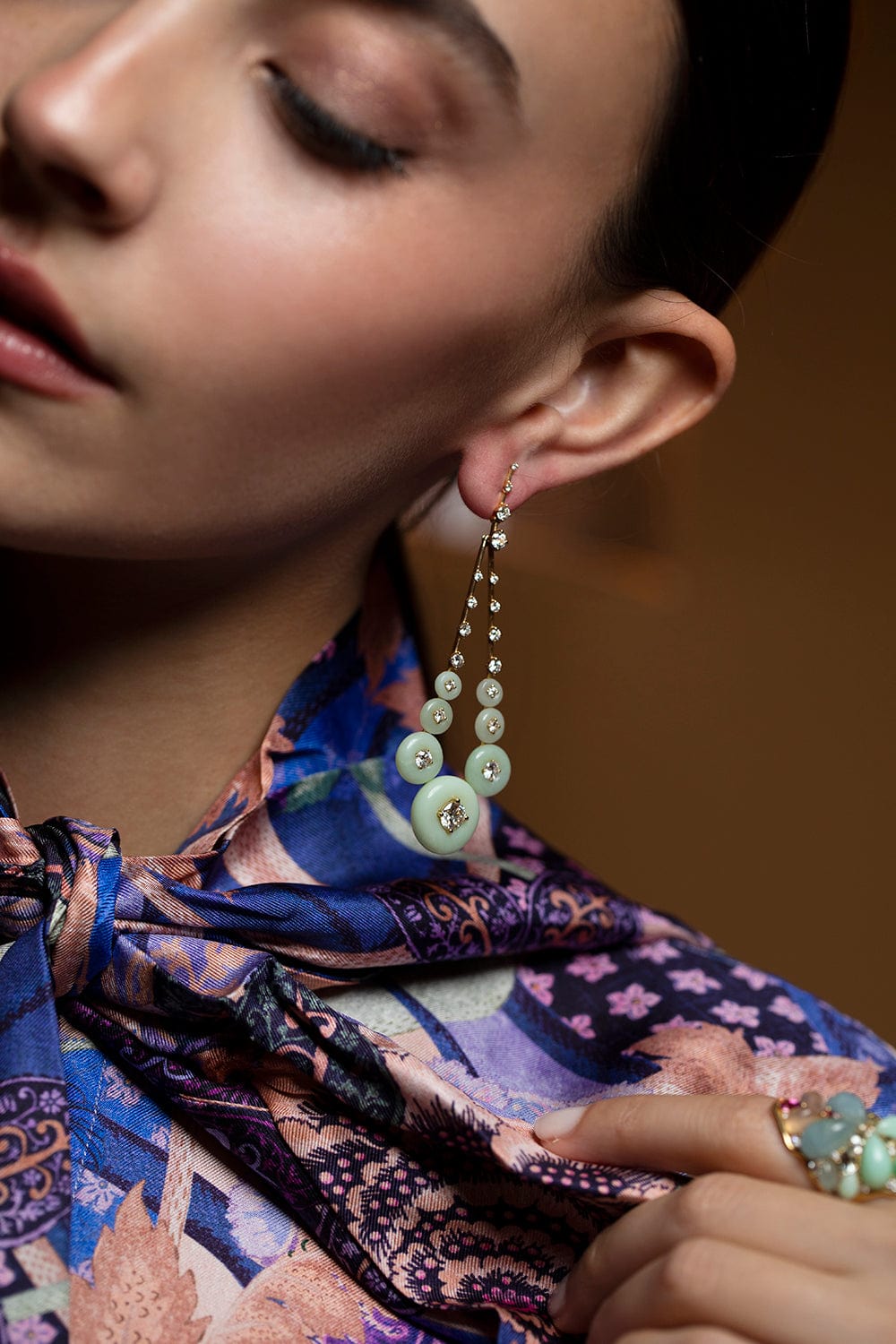 FERNANDO JORGE-Chrysoprase Gravity Earrings-YELLOW GOLD