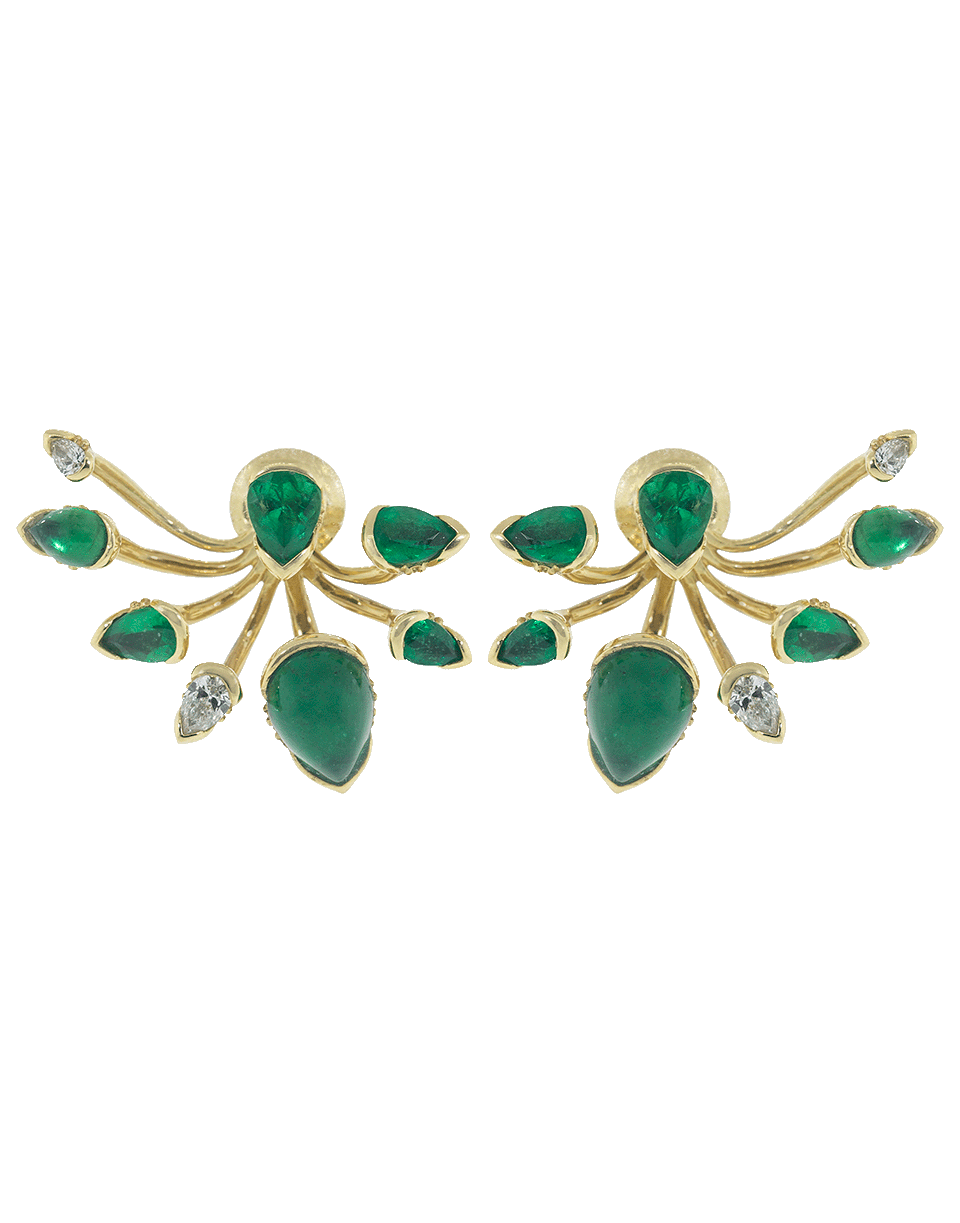 FERNANDO JORGE-Emerald and Chrysoprase Calyx Earrings-YELLOW GOLD