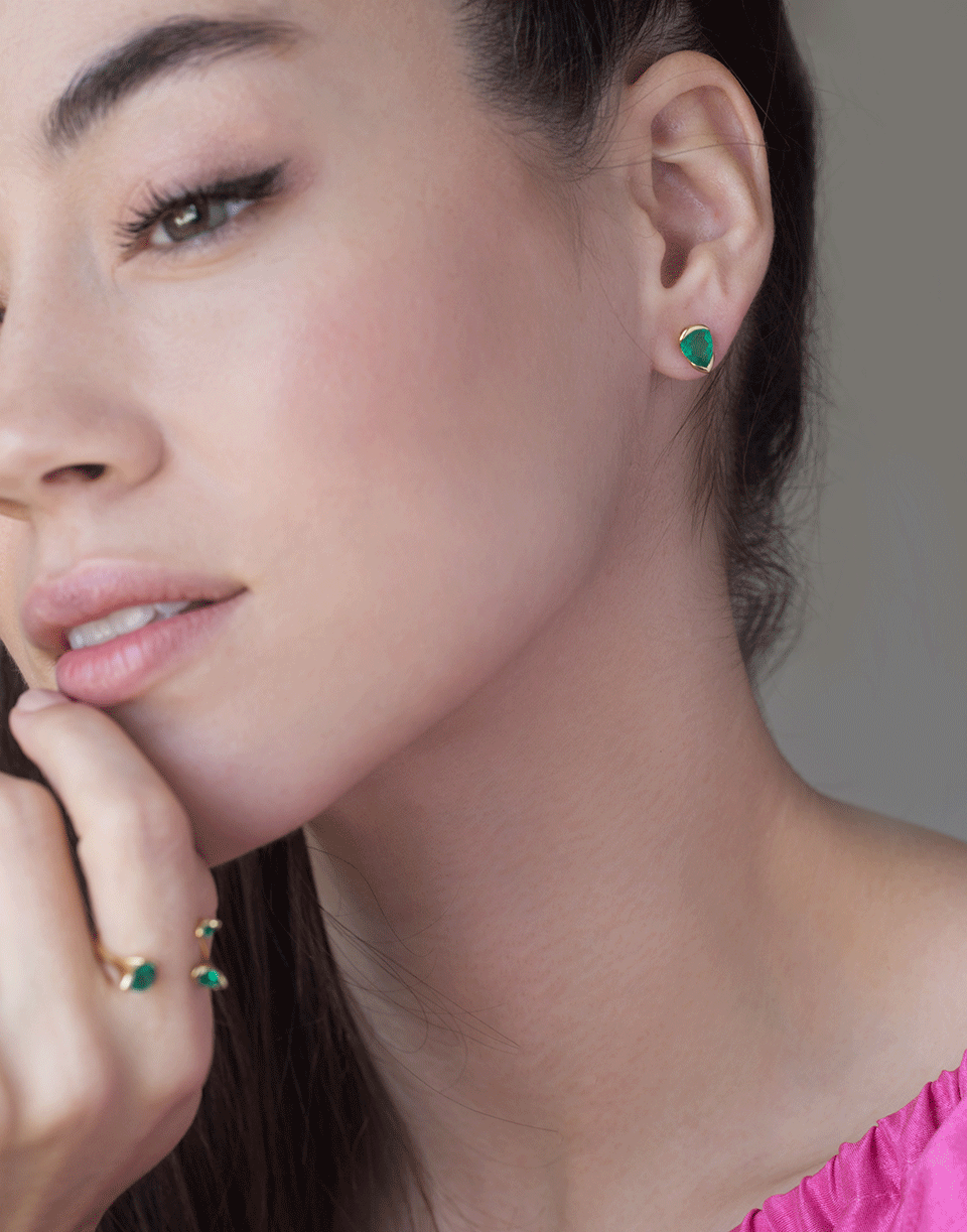 FERNANDO JORGE-Emerald and Diamond Large Bloom Studs-YELLOW GOLD