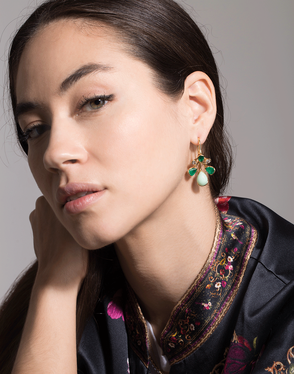 FERNANDO JORGE-Emerald, Chrysprase, and Diamond Corolla Earrings-YELLOW GOLD