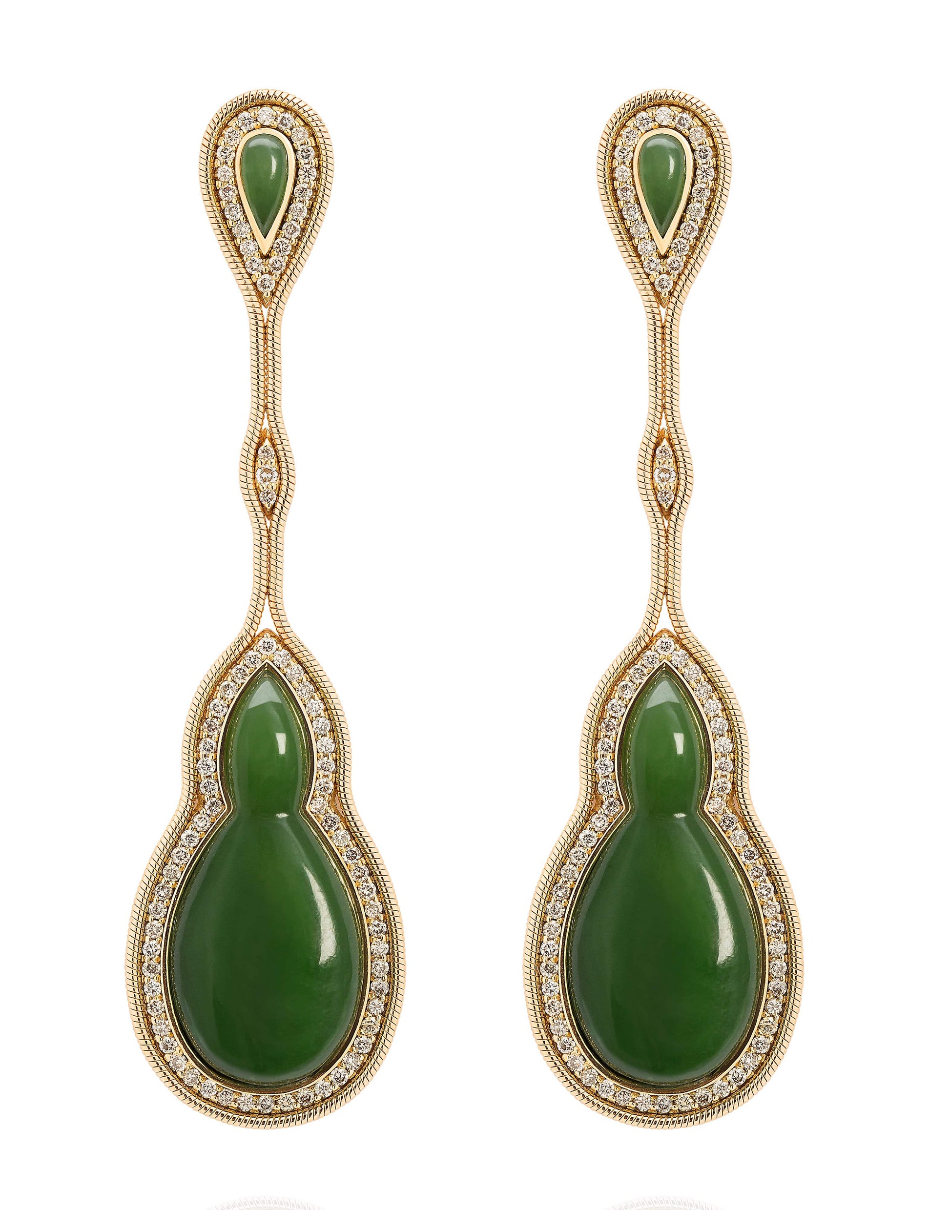 FERNANDO JORGE-Fluid Diamonds Framed Jade Earrings-YELLOW GOLD