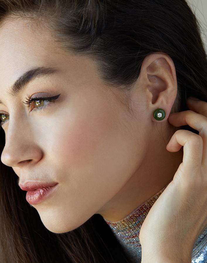 FERNANDO JORGE-Large Orbit Jade Studs-YELLOW GOLD
