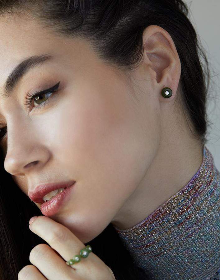 FERNANDO JORGE-Medium Orbit Jade Studs-YELLOW GOLD