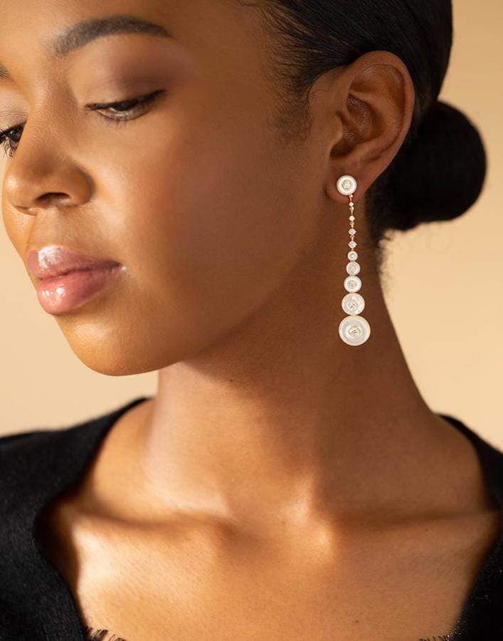 FERNANDO JORGE-Mother of Pearl and Diamond Surrounding Earrings-YELLOW GOLD
